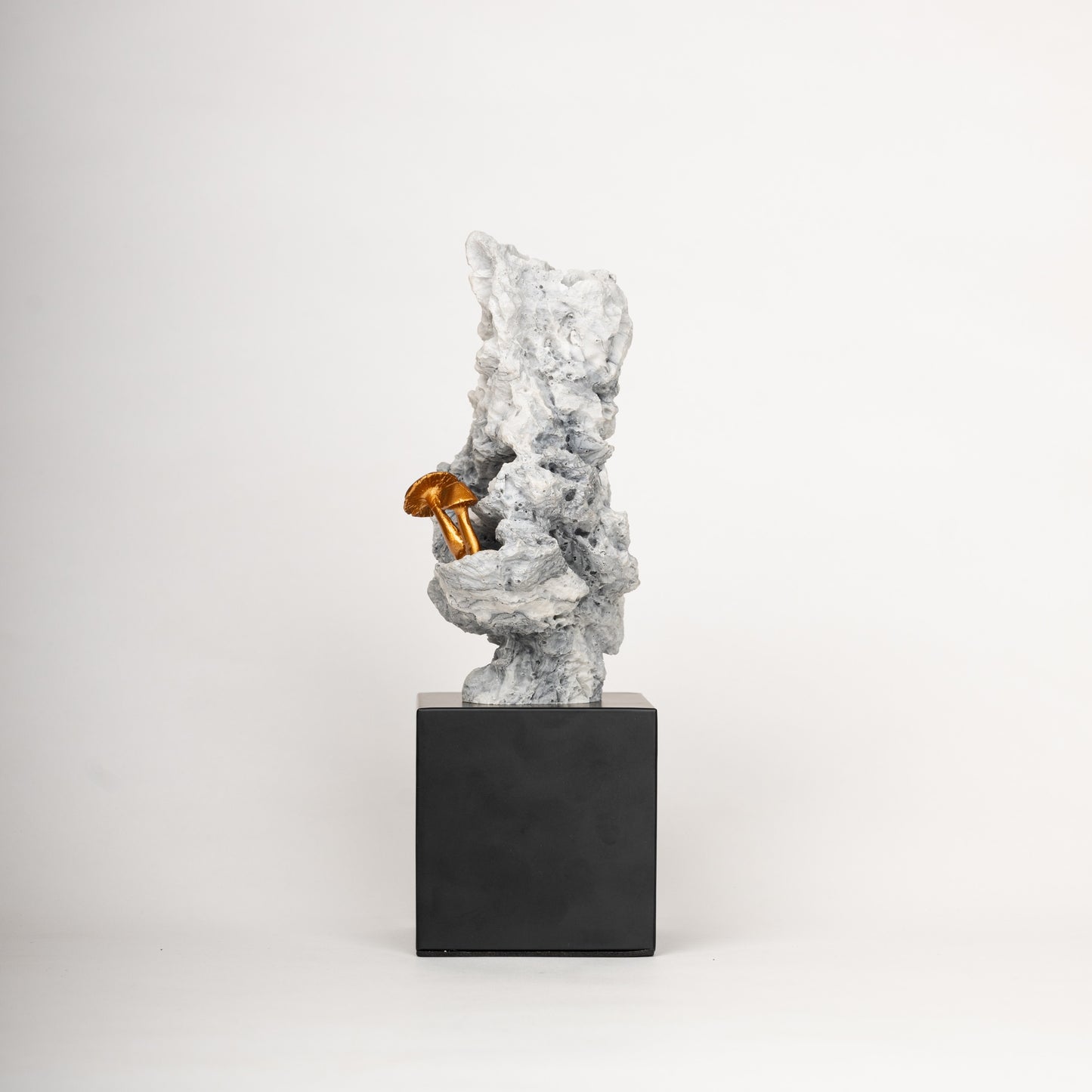 The Enchanted Ascent – Mountain & Gold Mushroom Sculpture