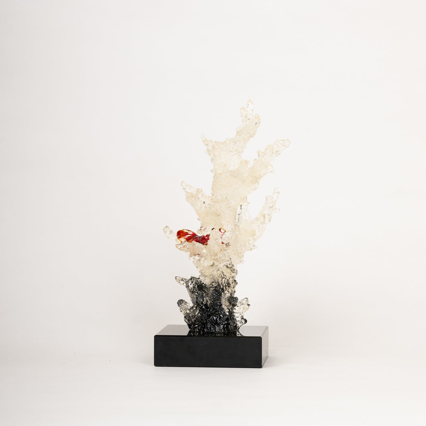 Elegant Crystal Coral Reef Sculptures with Goldfish