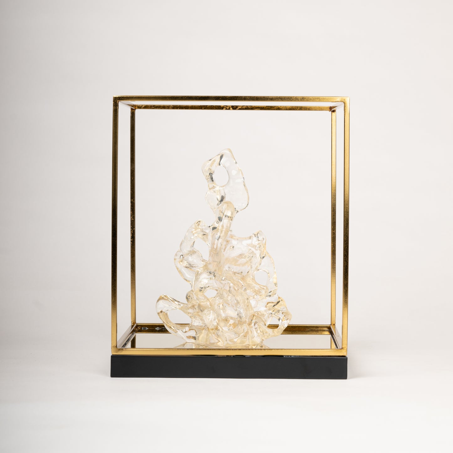 Crystal Harmony – Abstract Glass & Gold Frame Sculpture