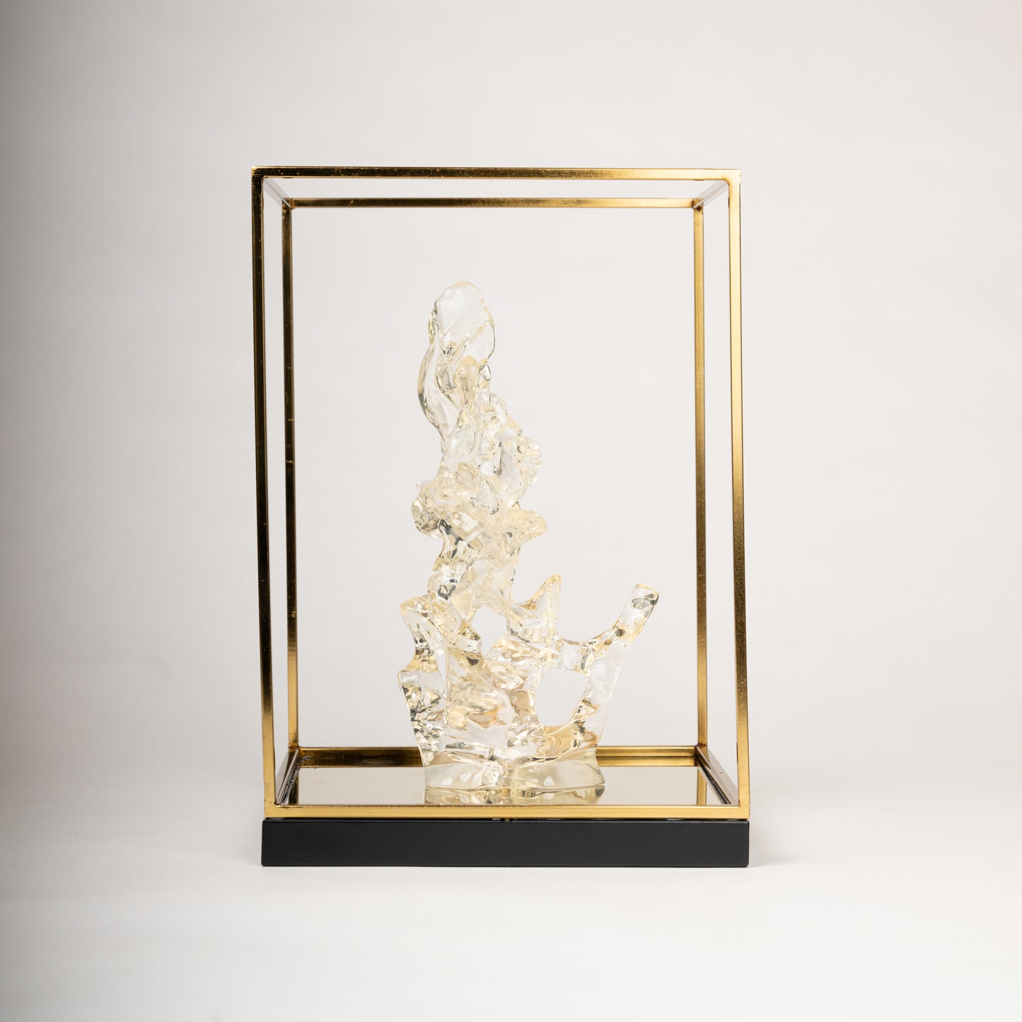 Crystal Harmony – Abstract Glass & Gold Frame Sculpture