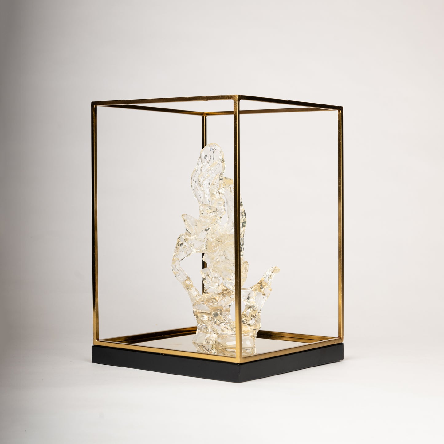 Crystal Harmony – Abstract Glass & Gold Frame Sculpture