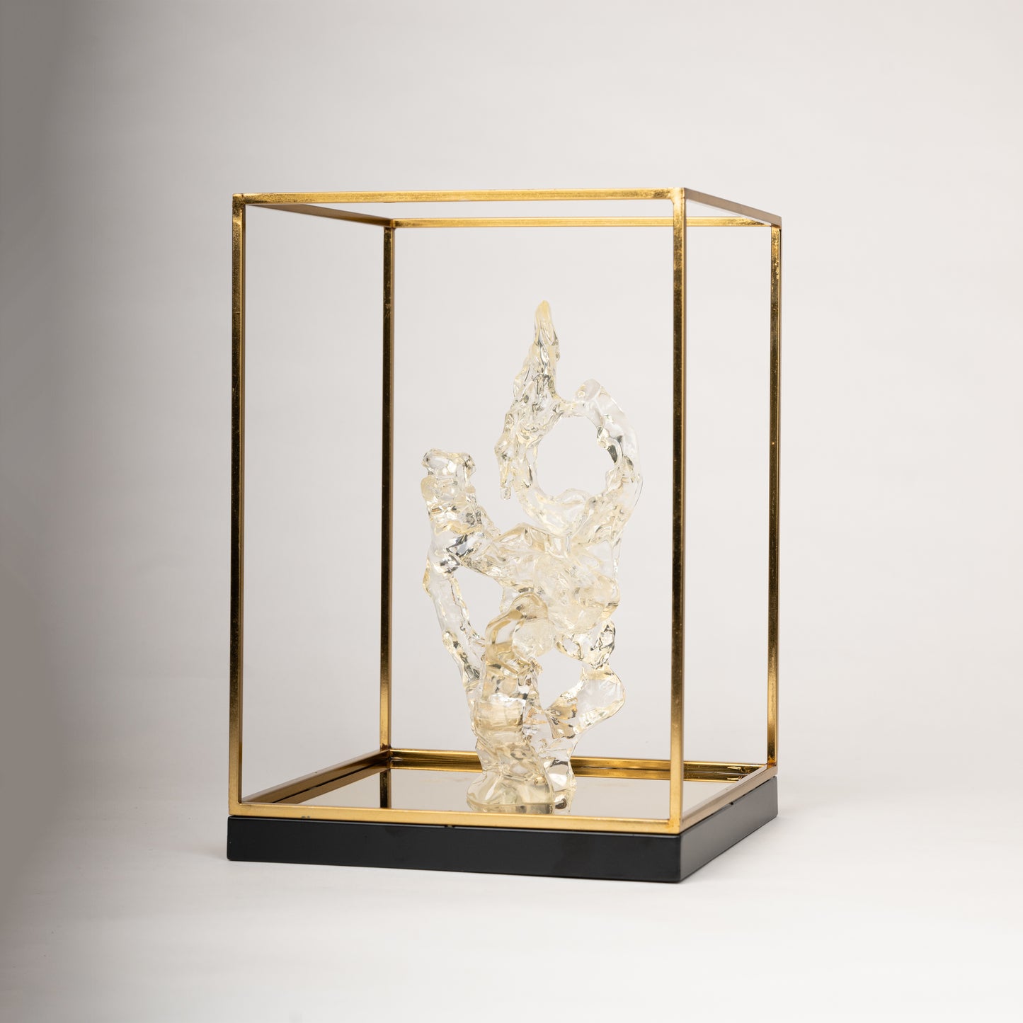 Crystal Harmony – Abstract Glass & Gold Frame Sculpture