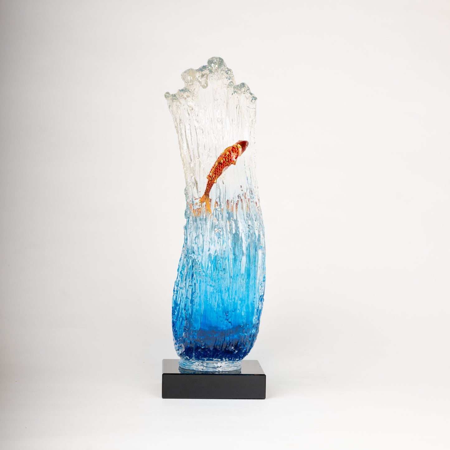 Twin Koi & Ocean Wave Glass Sculpture