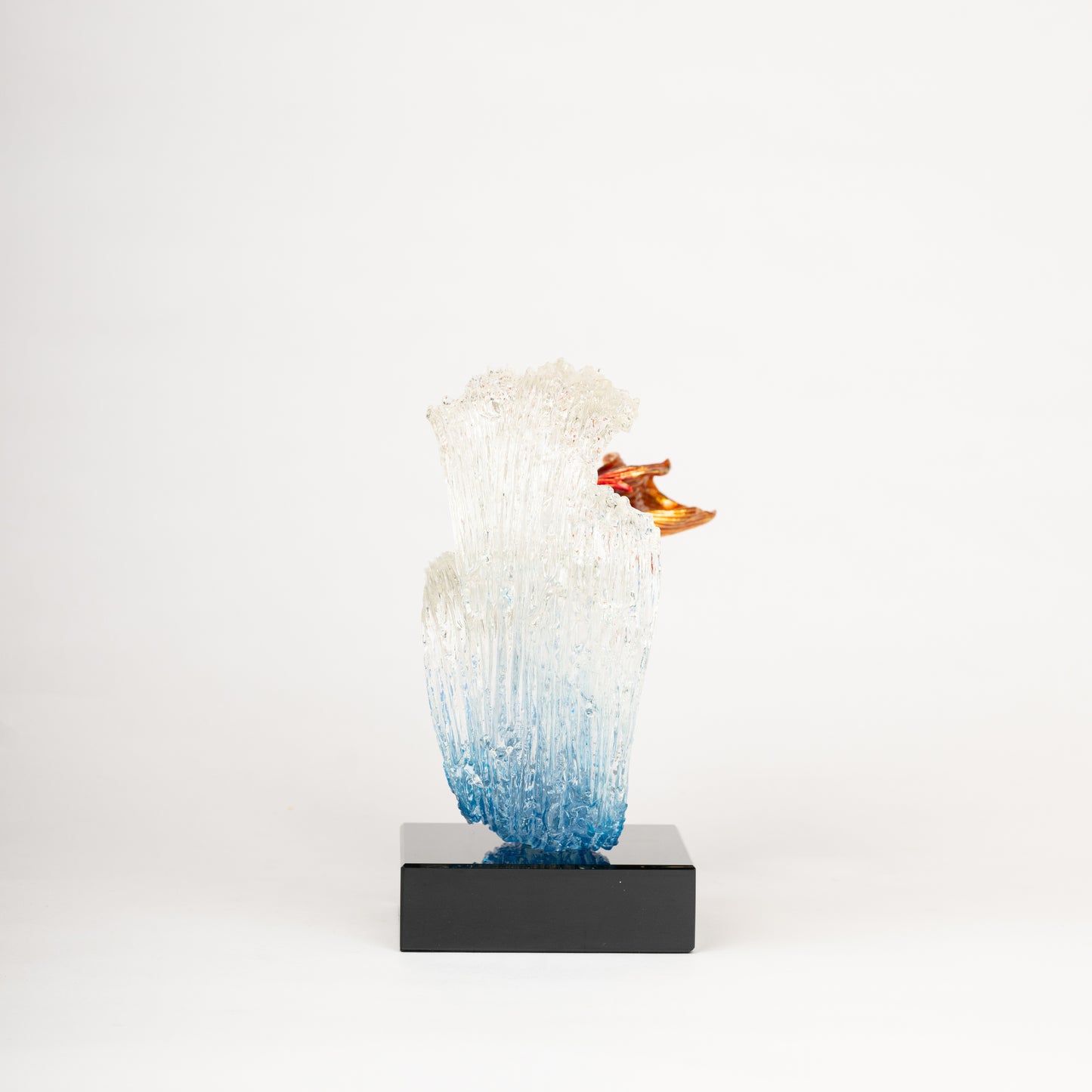 Glass Ocean Wave Sculpture with Goldfish