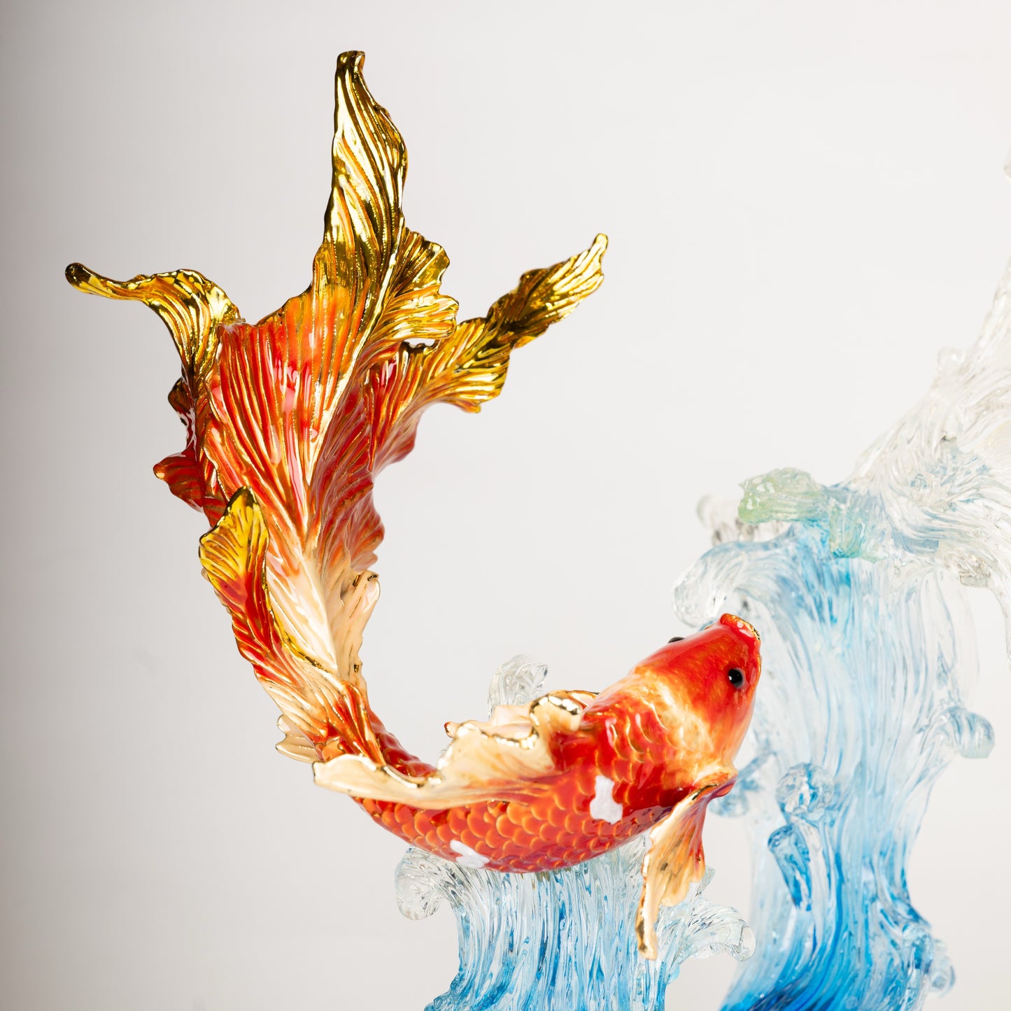 Glass Koi & Wave Sculpture