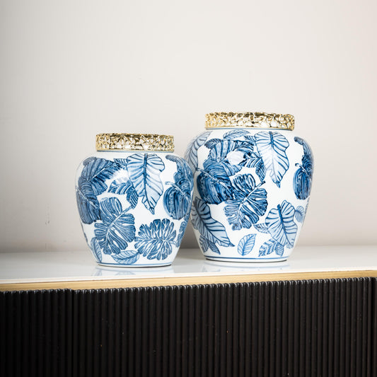 Azure Elegance Ceramic Jars – Set of 2