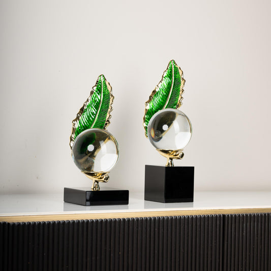 Emerald Leaf Crystal Sphere Decor
