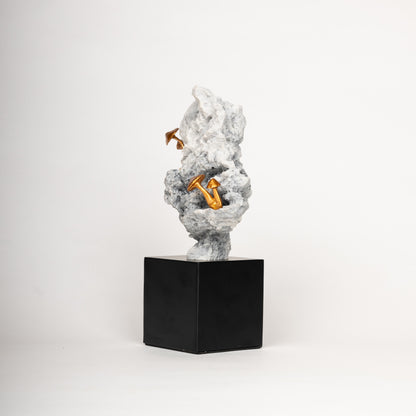 The Enchanted Ascent – Mountain & Gold Mushroom Sculpture
