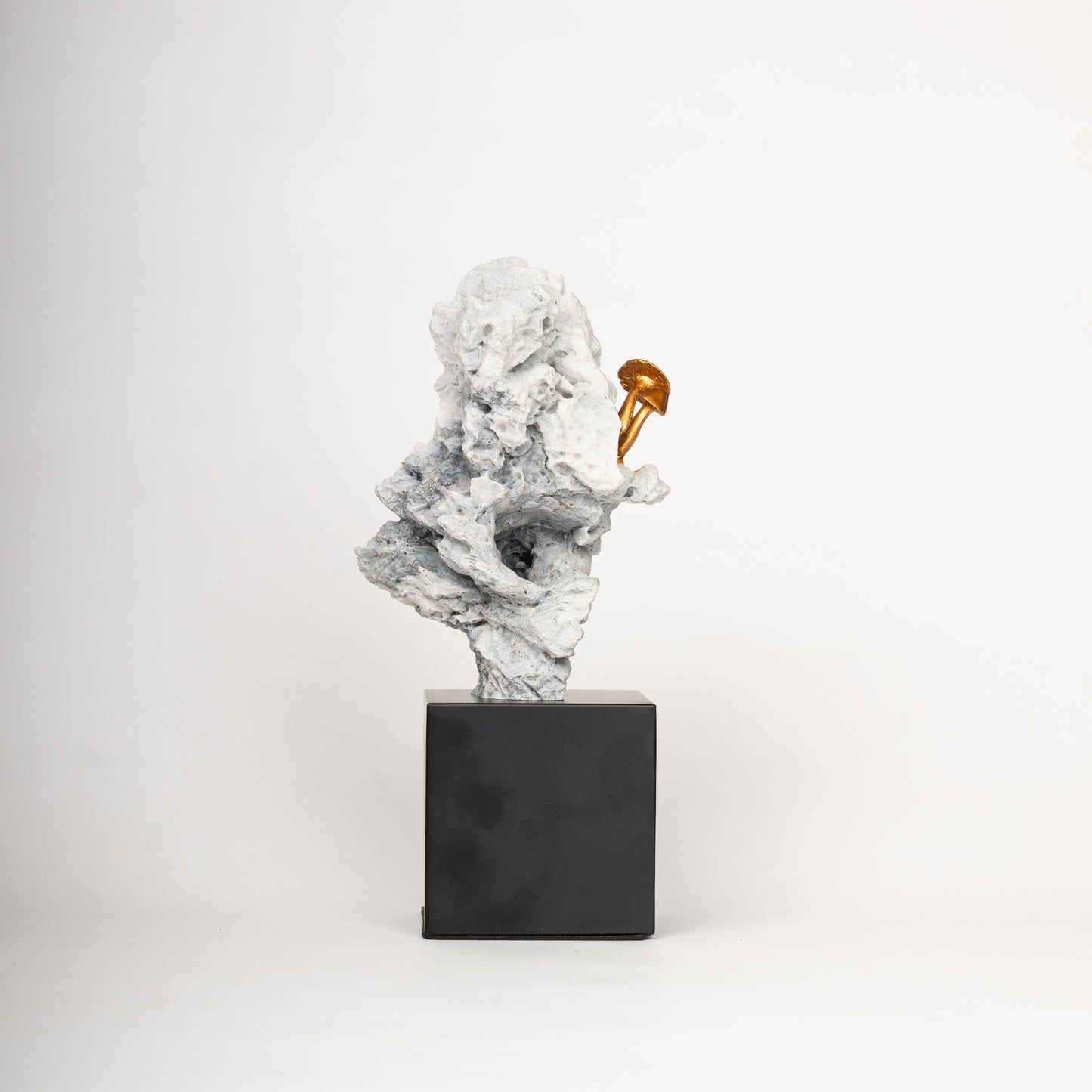 The Enchanted Ascent – Mountain & Gold Mushroom Sculpture