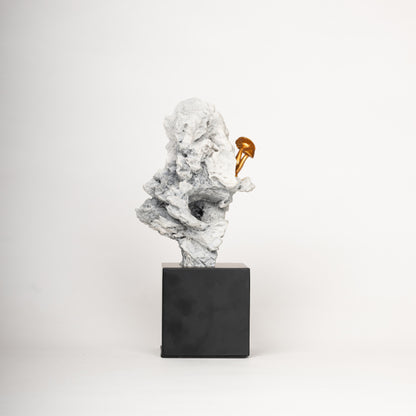 The Enchanted Ascent – Mountain & Gold Mushroom Sculpture