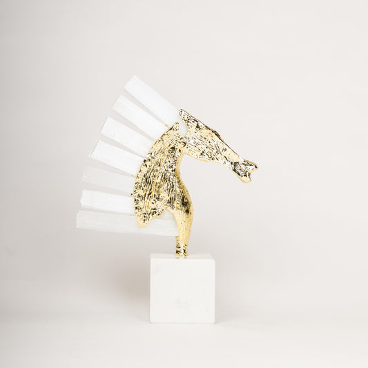 Regal Gold & White Horse Head Sculpture