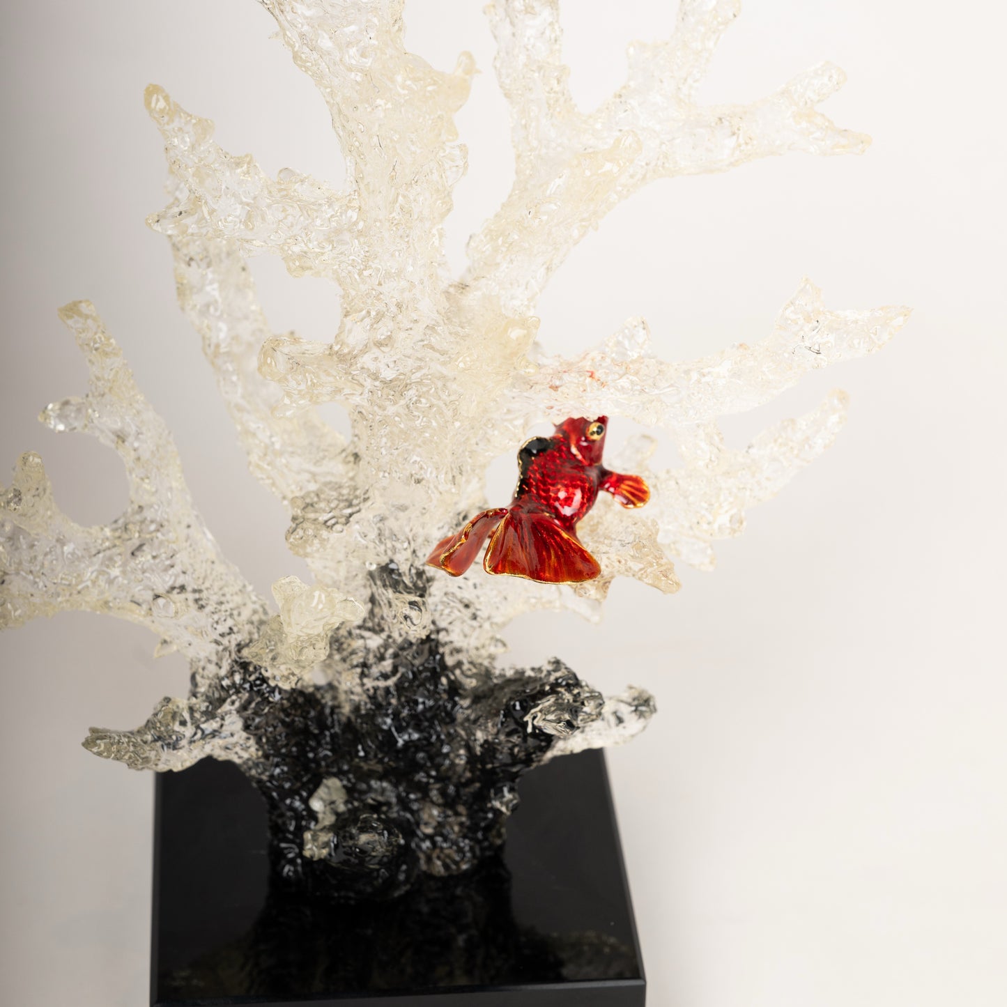Elegant Crystal Coral Reef Sculptures with Goldfish