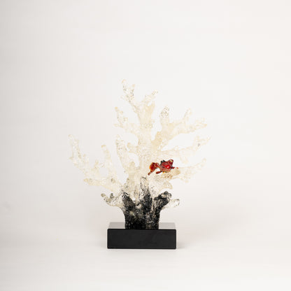 Elegant Crystal Coral Reef Sculptures with Goldfish