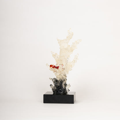 Elegant Crystal Coral Reef Sculptures with Goldfish