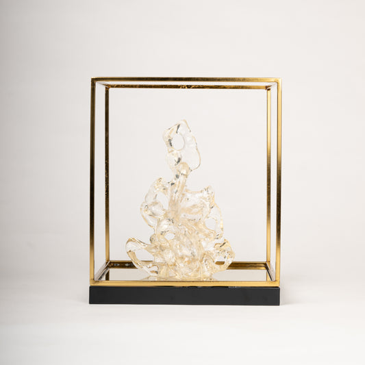Crystal Harmony – Abstract Glass & Gold Frame Sculpture