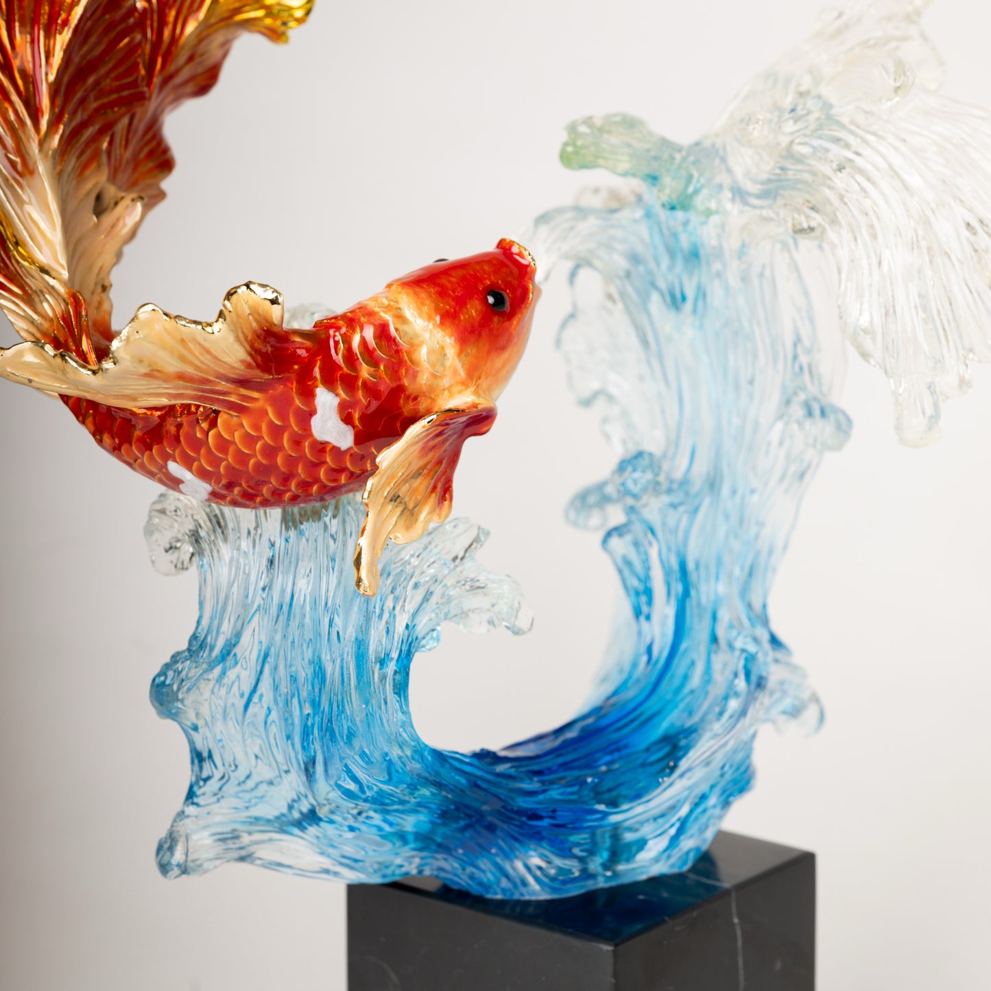 Glass Koi & Wave Sculpture