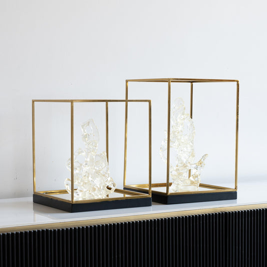 Crystal Harmony – Abstract Glass & Gold Frame Sculpture
