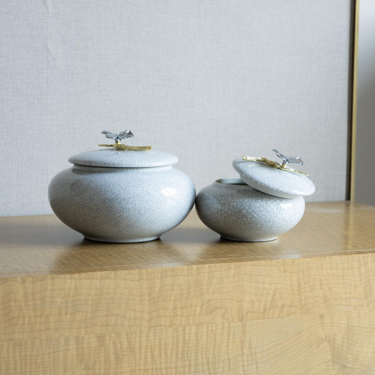 Textured Ceramic Jar Set with Dragonfly Lid