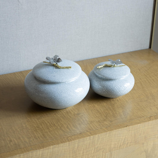 Textured Ceramic Jar Set with Dragonfly Lid